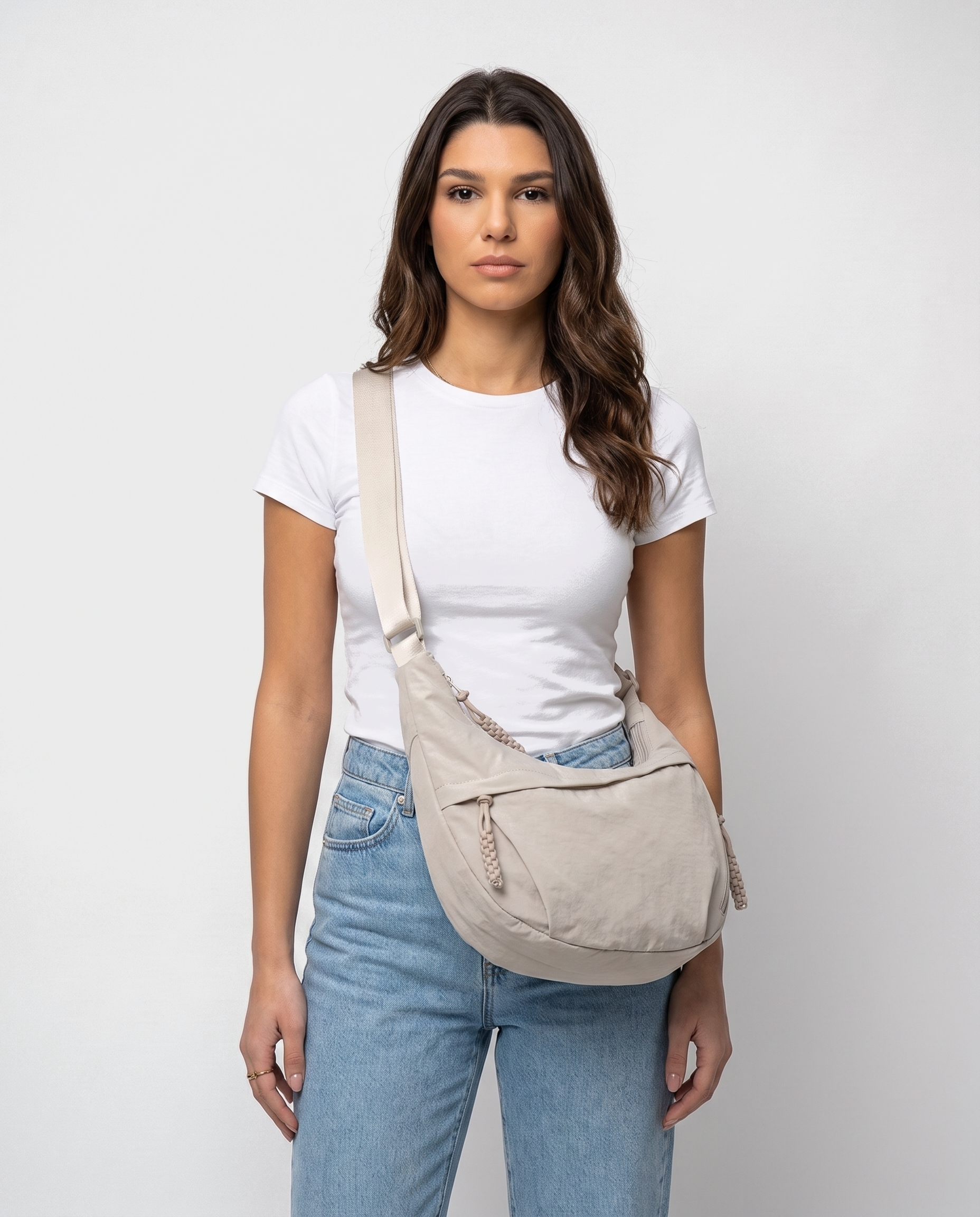 all-groups - The Agathe Crossbody, worn crossbody, front view