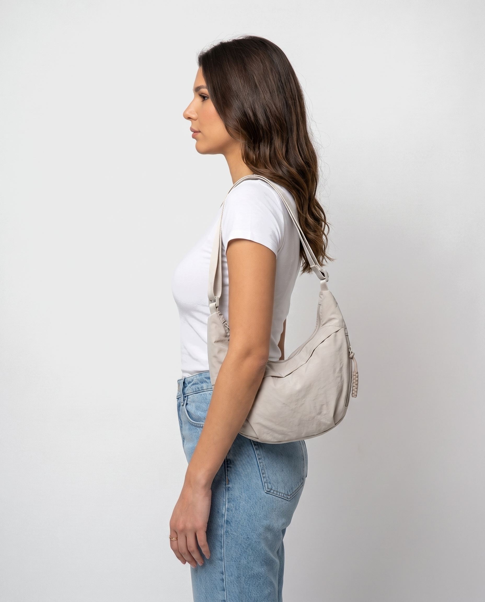 all-groups - The Agathe Crossbody, worn on the shoulder, side profile